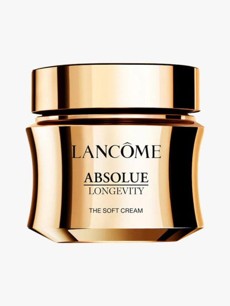 Lancôme Absolue Longevity The Soft Cream in branded tub component on a light gray background